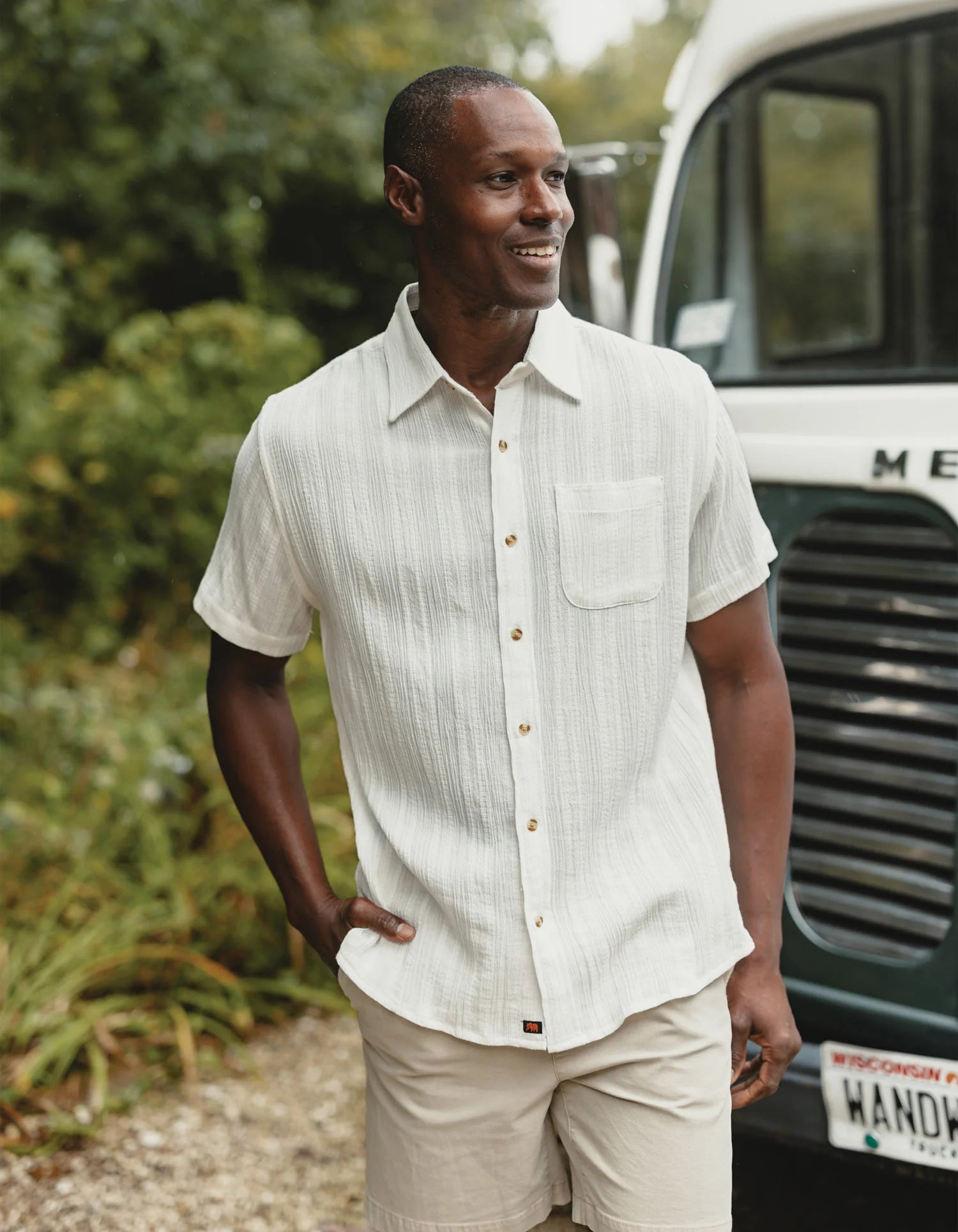 succulent button up shirt Freshwater button up shirt- Ivory Crinkle Dobby