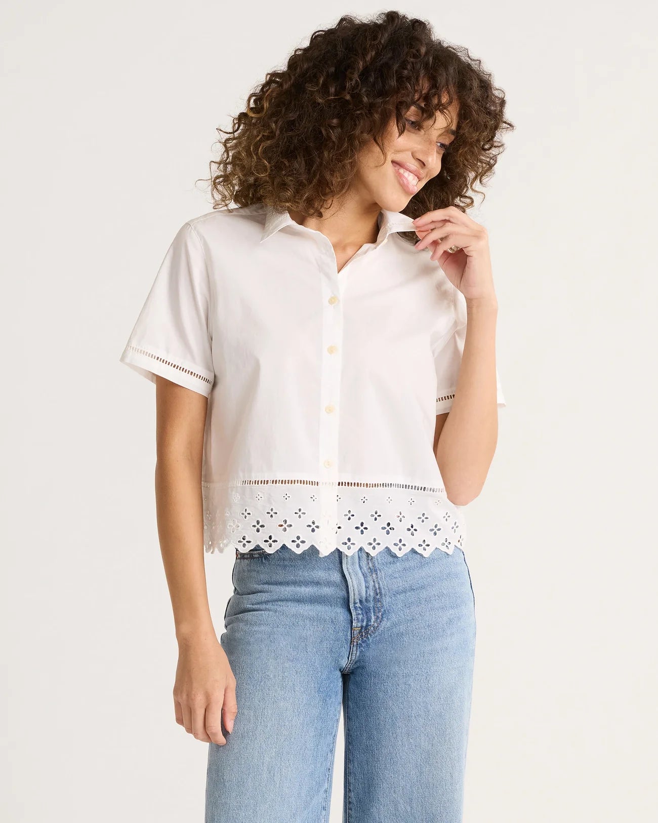 Pendleton Ladies Poplin Eyelet Shirt White