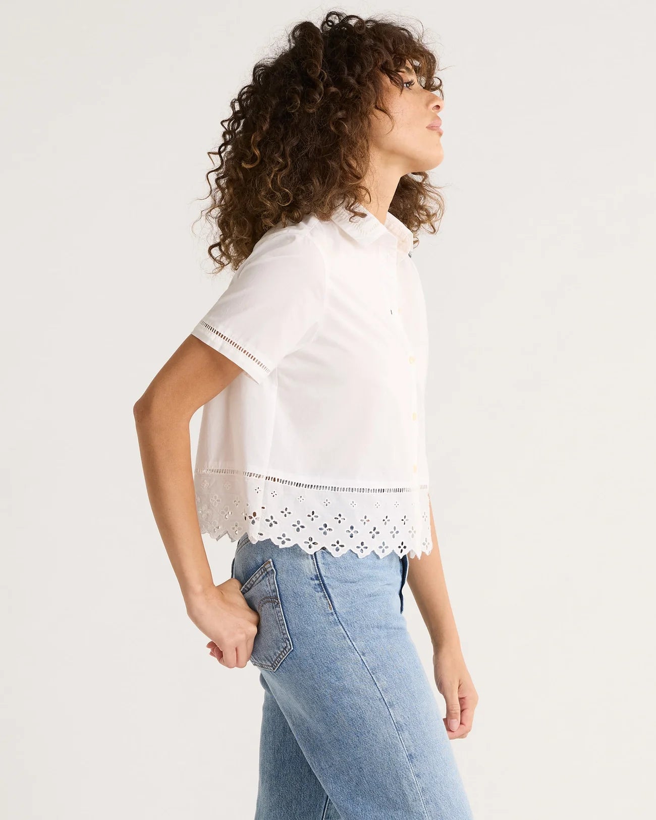 Pendleton Ladies Poplin Eyelet Shirt White