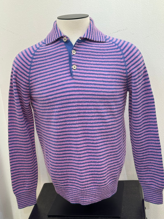 Gallia knit 3 button sweater striped purple and blue