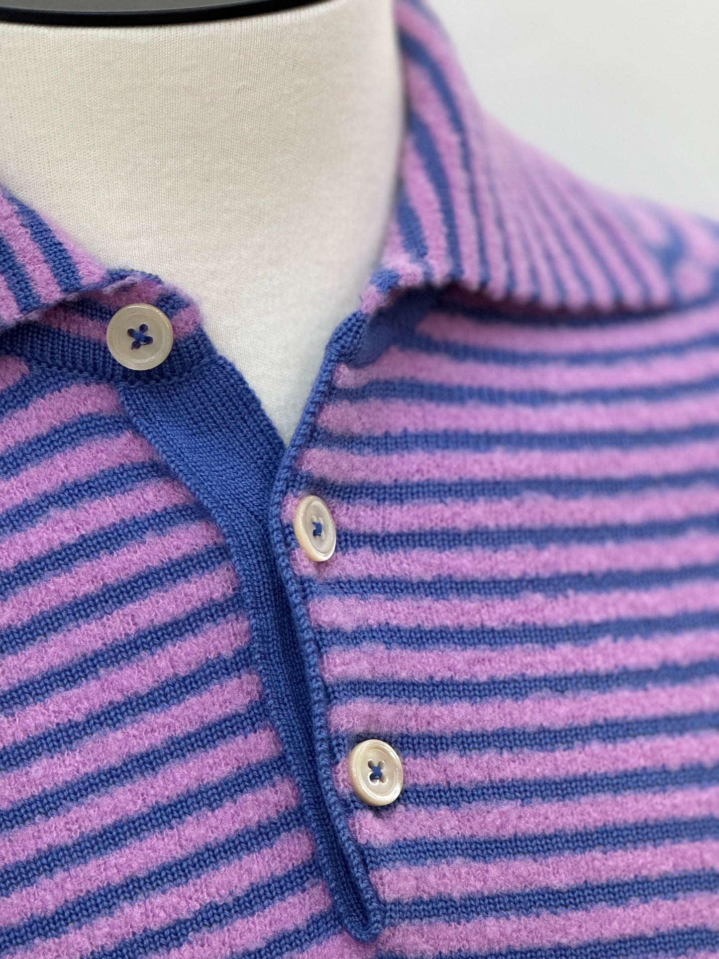Gallia knit 3 button sweater striped purple and blue