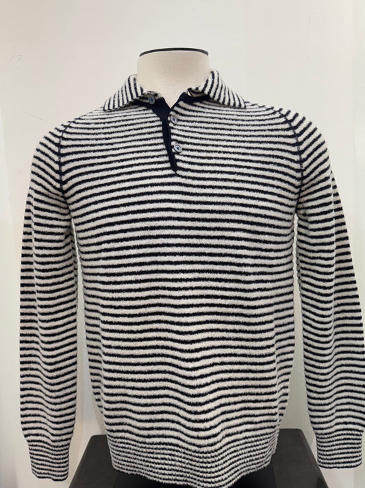 Gallia knit  3 button sweater. Striped black and white