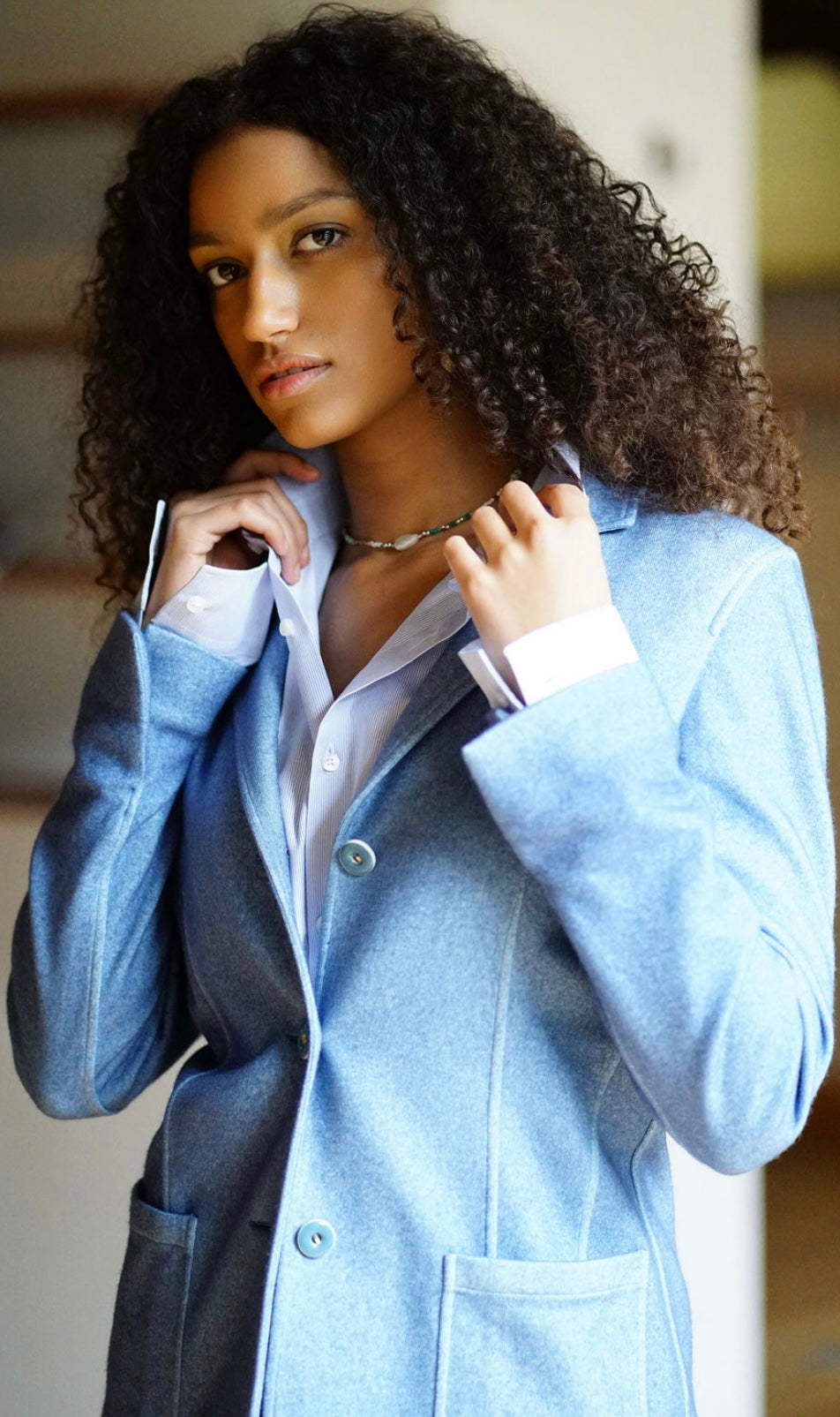 Colombo single breasted jacket  pale blue/Coral