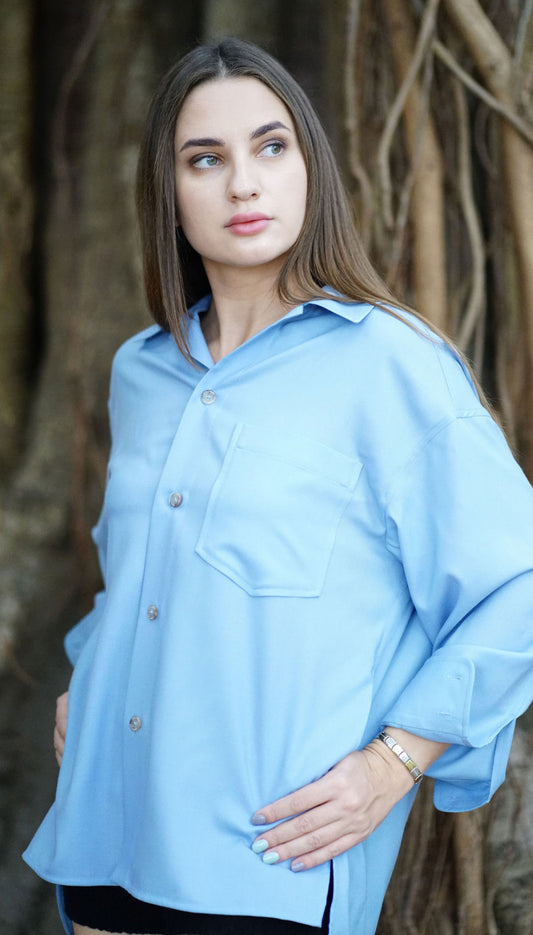 Colombo Worsted Cashmere (Blue Long Sleeve Shirt)